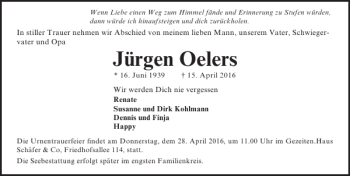 Traueranzeige von Jürgen Oelers von Lübecker Nachrichten