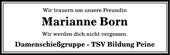Traueranzeige von Marianne Born von Peiner Allgemeine Zeitung