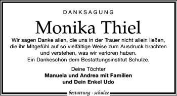 Traueranzeige von Monika Thiel von Leipziger Volkszeitung