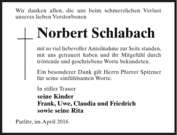Traueranzeige von Norbert Schlabach von MAZ-Trauer.de