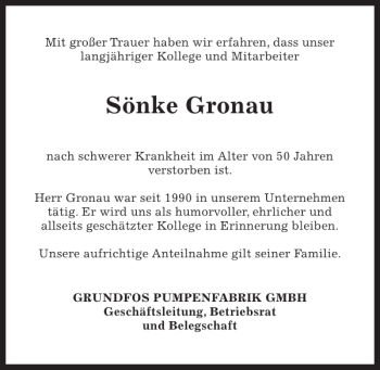 Traueranzeige von Sönke Gronau von Kieler Nachrichten / Segeberger Zeitung