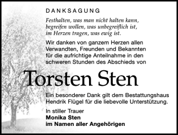 Traueranzeige von Torsten Sten von Leipziger Volkszeitung