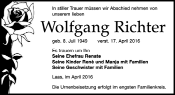 Traueranzeige von Wolfgang Richter von Leipziger Volkszeitung