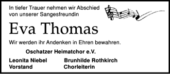 Traueranzeige von Eva Thomas von Leipziger Volkszeitung