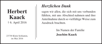 Traueranzeige von Herbert Kaack von Lübecker Nachrichten