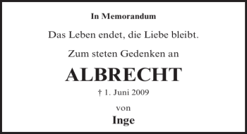 Traueranzeige von ALBRECHT  von Lübecker Nachrichten