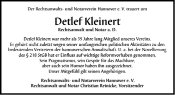 Traueranzeige von Detlef Kleinert von HAZ/NP