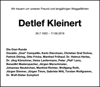 Traueranzeige von Detlef Kleinert von HAZ/NP