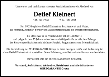 Traueranzeige von Detlef Kleinert von HAZ/NP