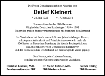 Traueranzeige von Detlef Kleinert von HAZ/NP