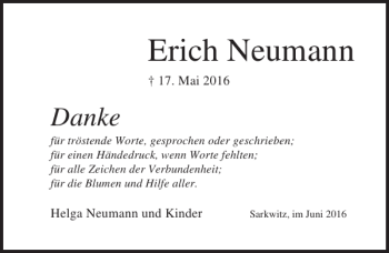 Traueranzeige von Erich Neumann von Lübecker Nachrichten