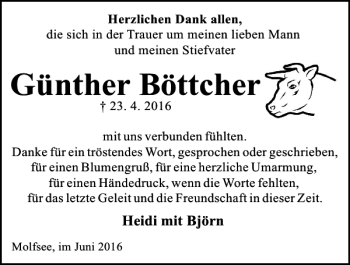 Traueranzeige von Günther Böttcher von Kieler Nachrichten / Segeberger Zeitung
