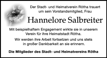 Traueranzeige von Hannelore Salbreiter von Leipziger Volkszeitung