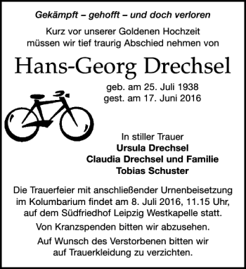 Traueranzeige von Hans-Georg Drechsel von Leipziger Volkszeitung