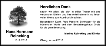 Traueranzeige von Hans Hermann Reineking von Peiner Allgemeine Zeitung