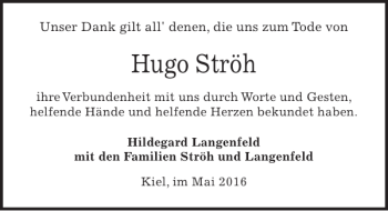 Traueranzeige von Hugo Ströh von Kieler Nachrichten / Segeberger Zeitung