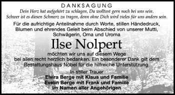 Traueranzeige von Ilse Nolpert von Leipziger Volkszeitung