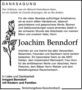 Traueranzeige von Joachim Benndorf von Leipziger Volkszeitung