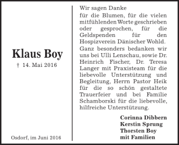 Traueranzeige von Klaus Boy von Kieler Nachrichten / Segeberger Zeitung