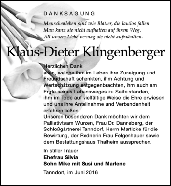 Traueranzeige von Klaus-Dieter Klingenberger von Leipziger Volkszeitung