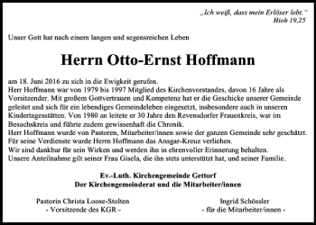 Traueranzeige von Otto-Ernst Hoffmann von Kieler Nachrichten / Segeberger Zeitung