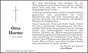 Traueranzeige von Otto Harms von Kieler Nachrichten / Segeberger Zeitung