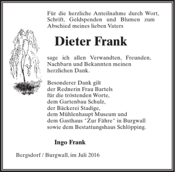 Traueranzeige von Dieter Frank von MAZ-Trauer.de