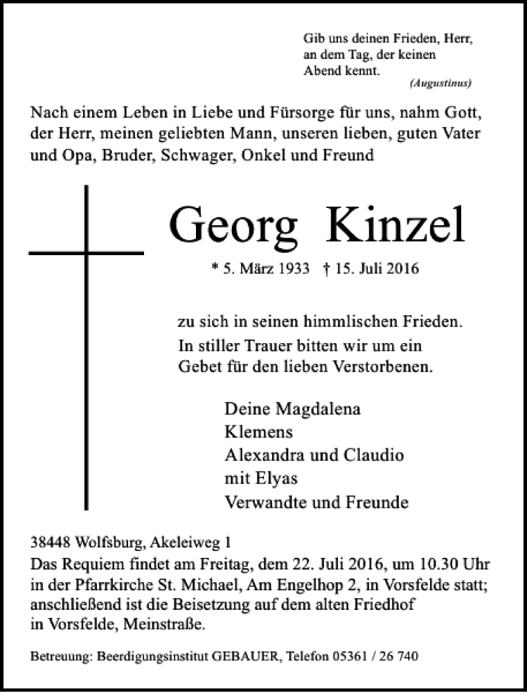 Traueranzeigen von Georg Kinzel | trauer-anzeigen.de