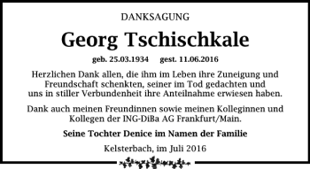 Traueranzeige von Georg Tschischkale von Leipziger Volkszeitung