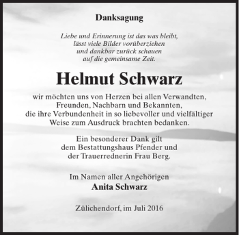 Traueranzeige von Helmut Schwarz von MAZ-Trauer.de