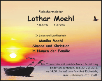 Traueranzeige von Lothar Moehl von MAZ-Trauer.de