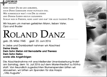 Traueranzeige von Roland danz von Leipziger Volkszeitung