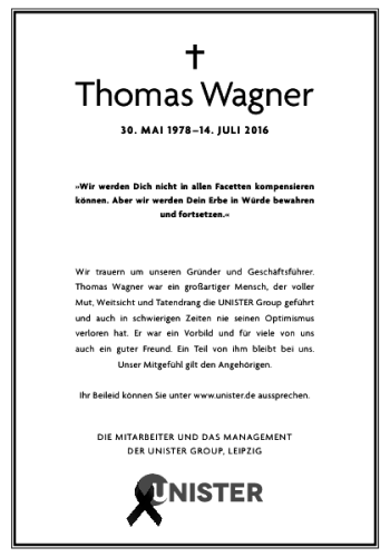 Traueranzeige von Thomas Wagner von Leipziger Volkszeitung