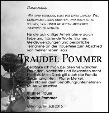 Traueranzeige von Traudel Pommer von Leipziger Volkszeitung