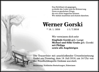 Traueranzeige von Werner Gorski von Peiner Allgemeine Zeitung