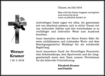 Traueranzeige von Werner Kramer von Peiner Allgemeine Zeitung