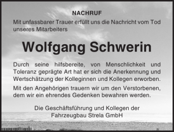 Traueranzeige von Wolfgang Schwerin von Ostsee-Zeitung