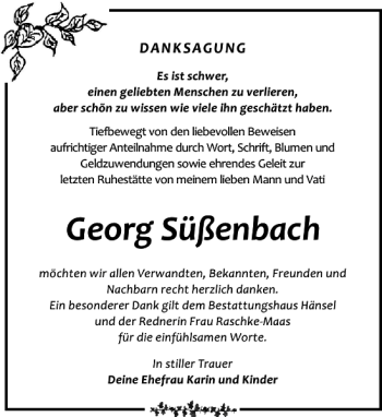 Traueranzeige von Georg Süßenbach von Leipziger Volkszeitung