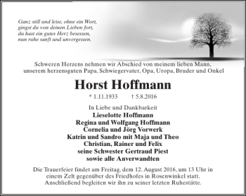 Traueranzeige von Horst Hoffmann von MAZ-Trauer.de