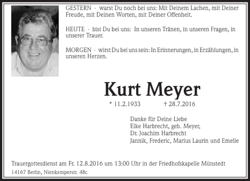  Traueranzeige für Kurt Meyer vom 10.08.2016 aus Peiner Allgemeine Zeitung