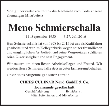 Traueranzeige von Meno Schmierschalla von Lübecker Nachrichten