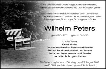 Traueranzeige von Wilhelm Peters von MAZ-Trauer.de