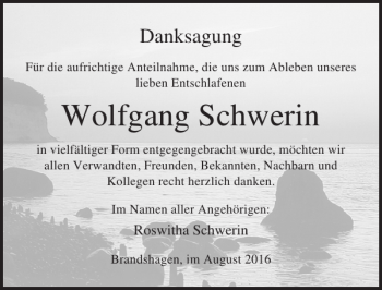 Traueranzeige von Wolfgang Schwerin von Ostsee-Zeitung