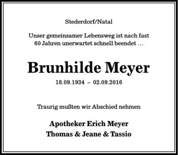 Traueranzeige von Brunhilde Meyer von Peiner Allgemeine Zeitung