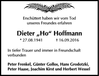 Traueranzeige von Dieter Hoffmann von MAZ-Trauer.de