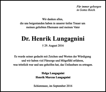 Traueranzeige von Dr. Henrik Lungagnini von Kieler Nachrichten / Segeberger Zeitung