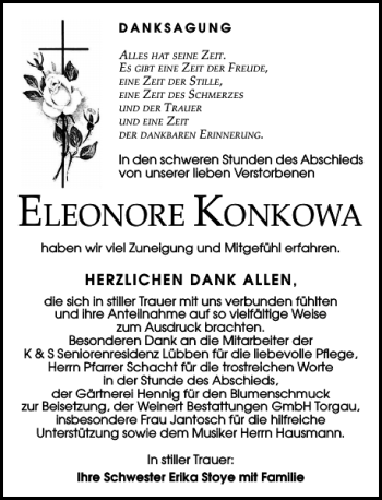 Traueranzeige von ElEonorE KonKowa von Torgauer Zeitung