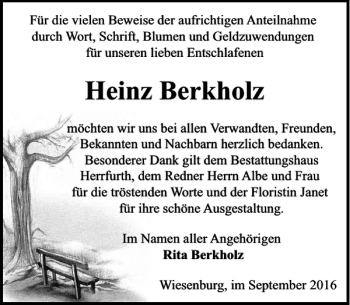 Traueranzeige von Heinz Berkholz von MAZ-Trauer.de