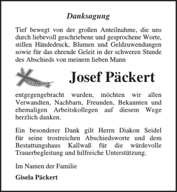 Traueranzeige von Josef Päckert von Ostsee-Zeitung