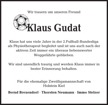Traueranzeige von Klaus Gudat von Kieler Nachrichten / Segeberger Zeitung
